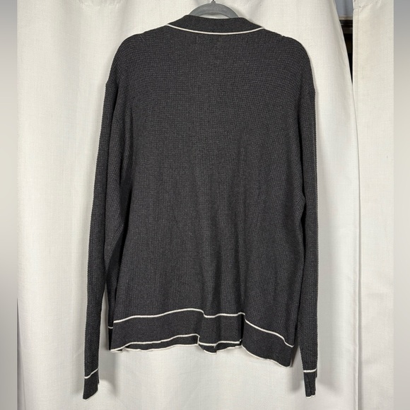 American Eagle Long Sleeve Tipped Waffle Grey and White Sweater Polo Cardigan XL - Picture 4 of 9